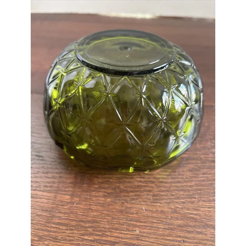 VTG‎ Green Indiana Glass Bowl /Dish Duette Diamond Quilted